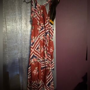 Burgundy Floral & Navy Patchwork Maxi Dress